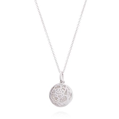 Sterling silver floral disc pendant necklace